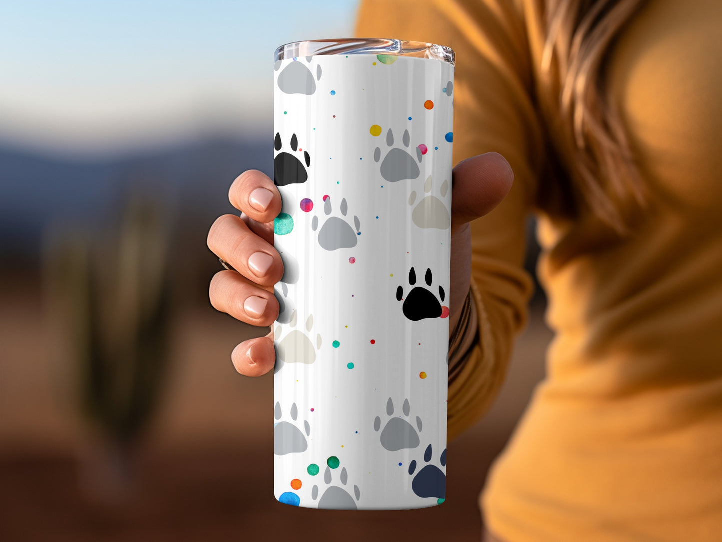 Colorful Paw Print Pattern Design Travel Mug