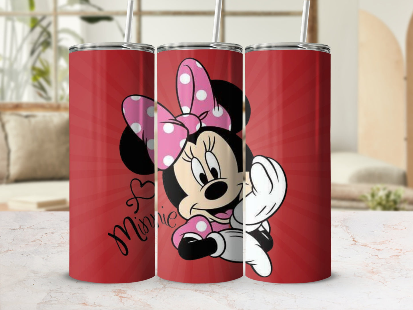Minnie Mouse Tumbler Red Triple Design With Hearts