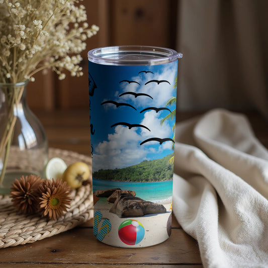 Beach Scenic Insulated Tumbler with Birds and Ball