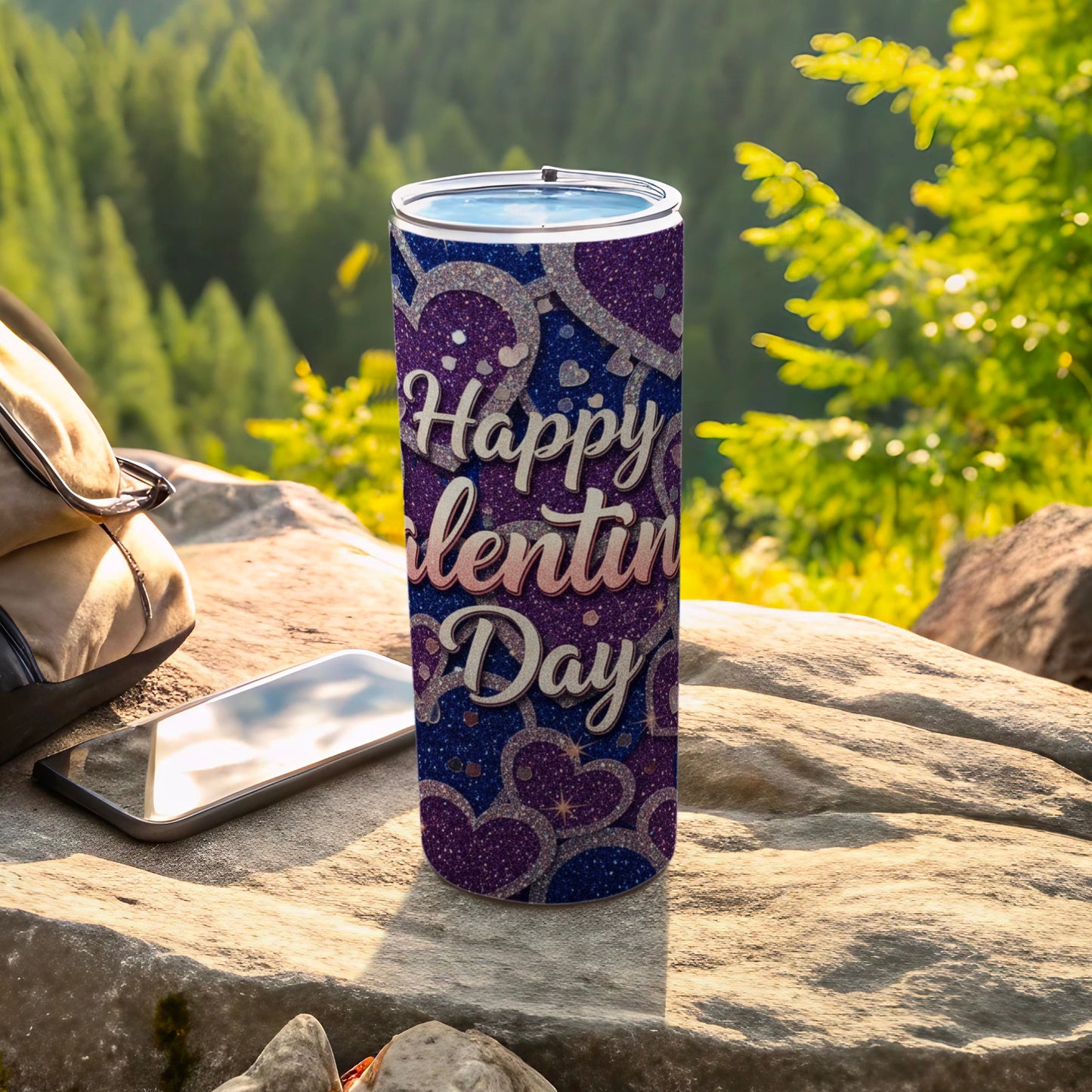 Happy Valentine's Day Purple Hearts Pattern Tumbler