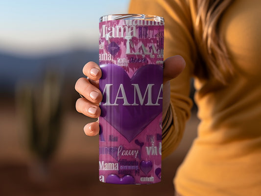 Purple Mama Heart Design Gift Tumbler for Moms