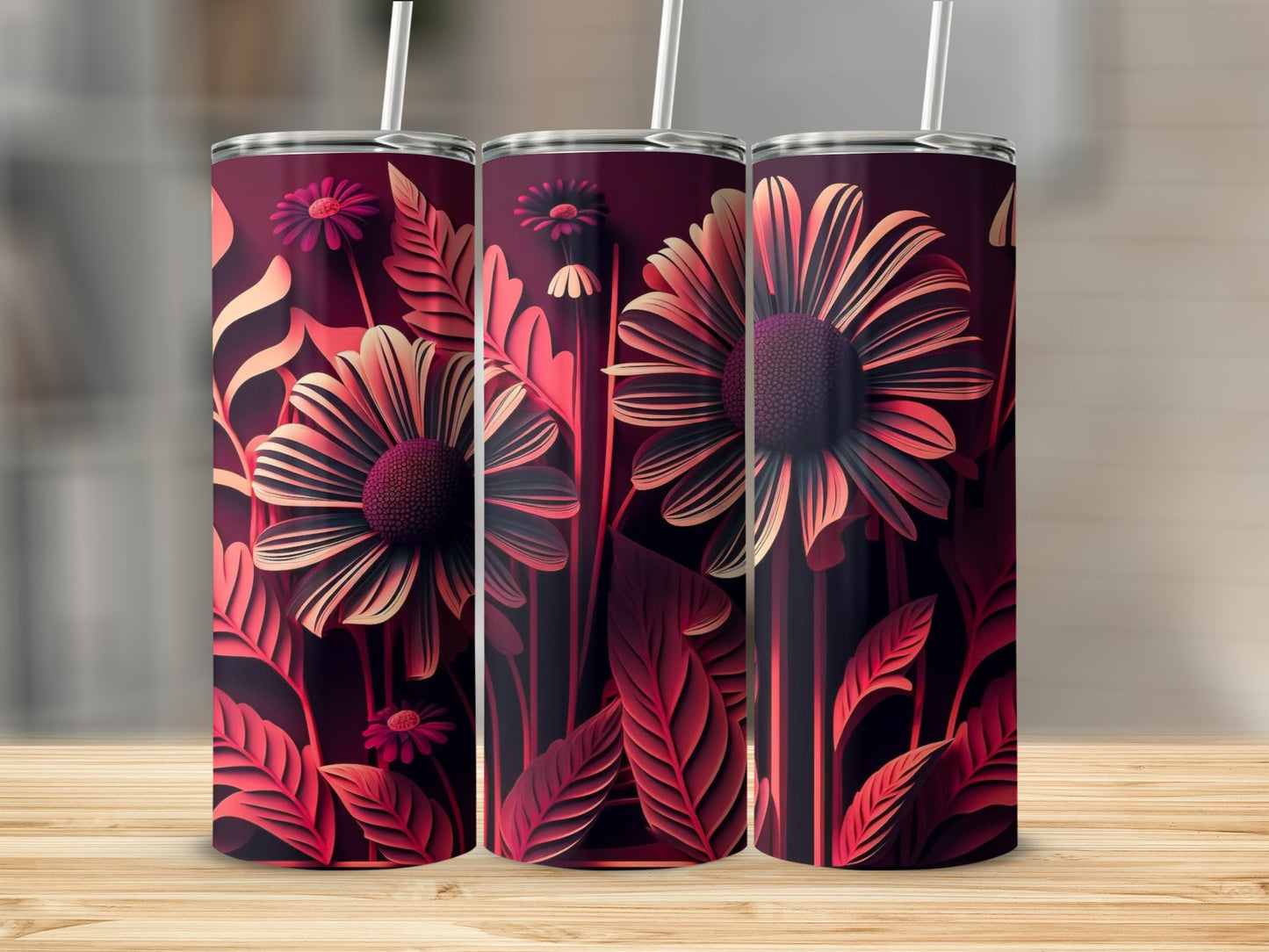 Beautiful Floral Design Insulated Tumbler Cup