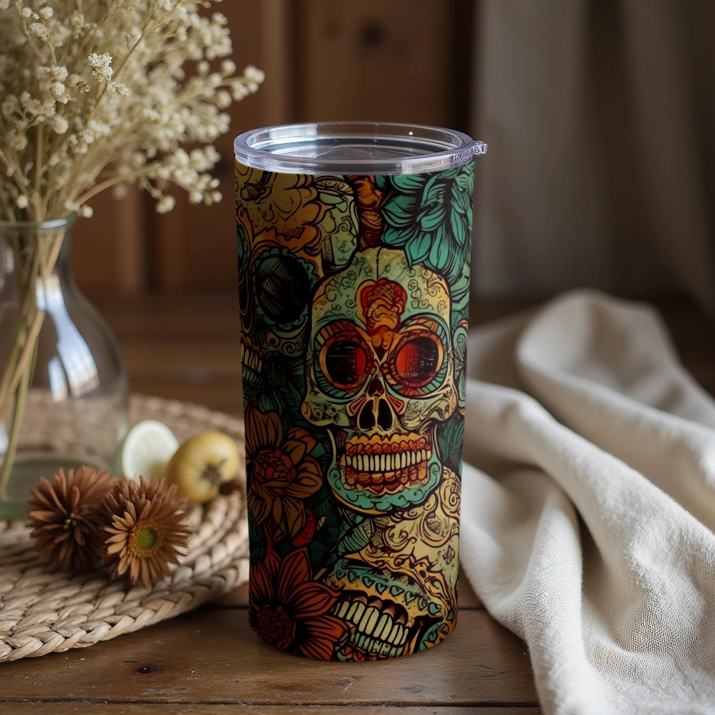 Colorful Skull and Floral Patterned Drinkware Product