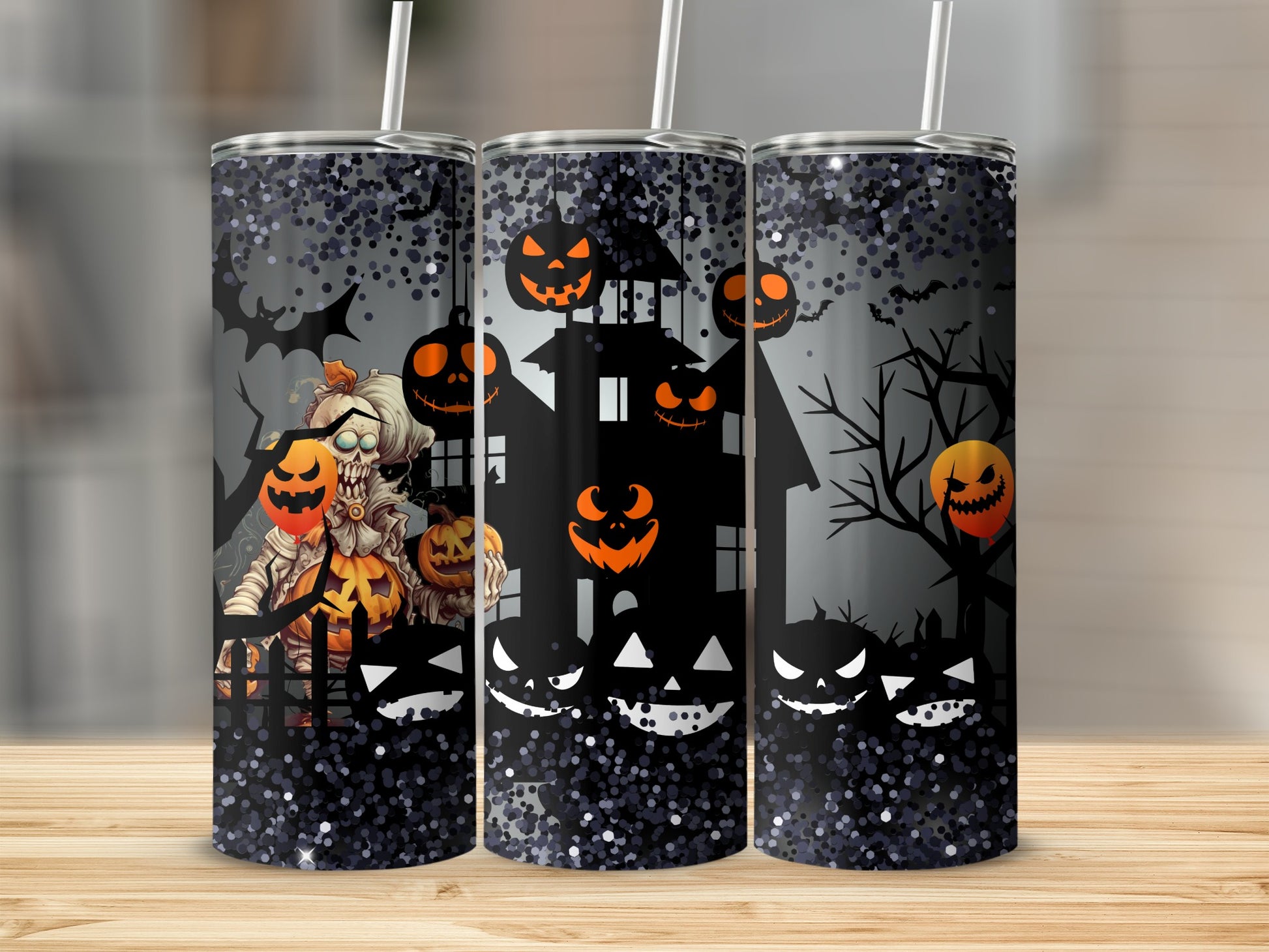 Scary Halloween Pumpkins and Mummy Tumbler Cup