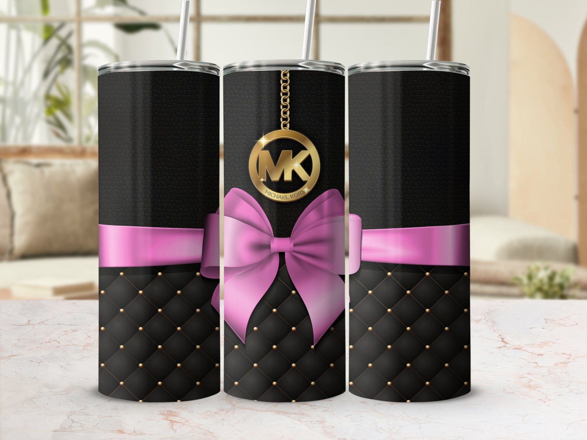 Elegant Black Tumbler with Pink Bow Design