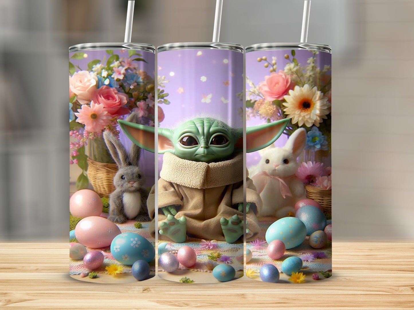 Adorable Baby Yoda and Easter Bunny Holiday Tumbler