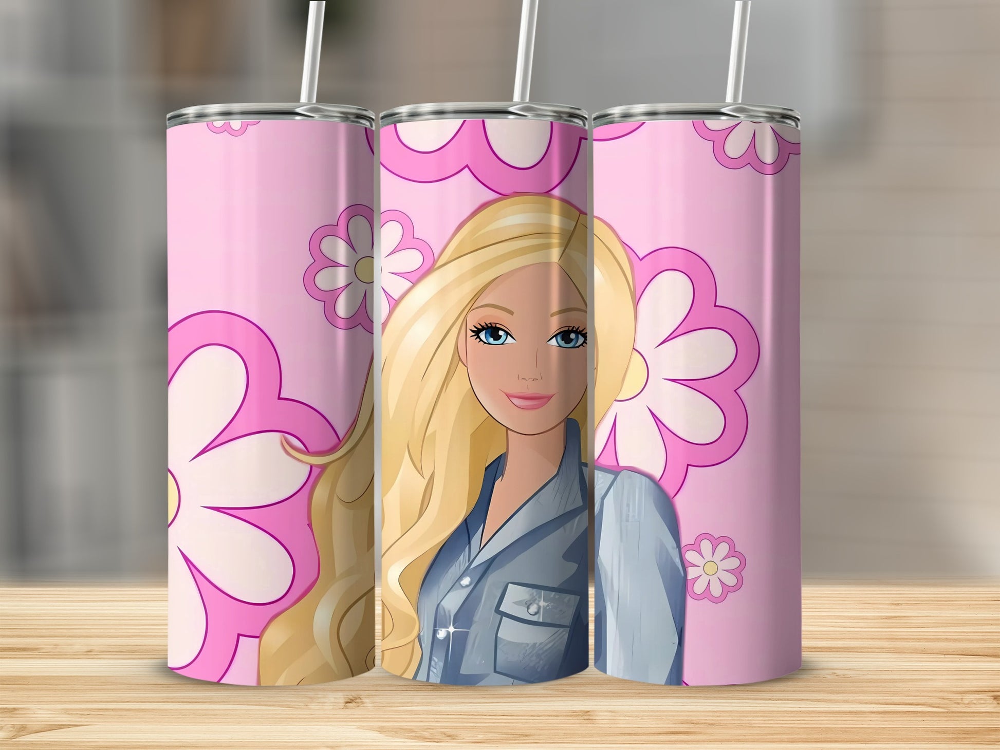 Pink Floral Cartoon Character Tumbler Stainless Steel