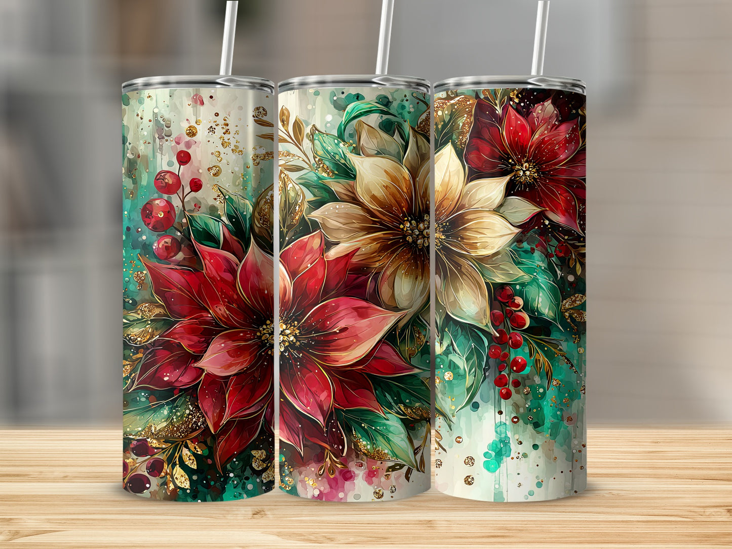 Beautiful Floral and Berry Design Tumblers