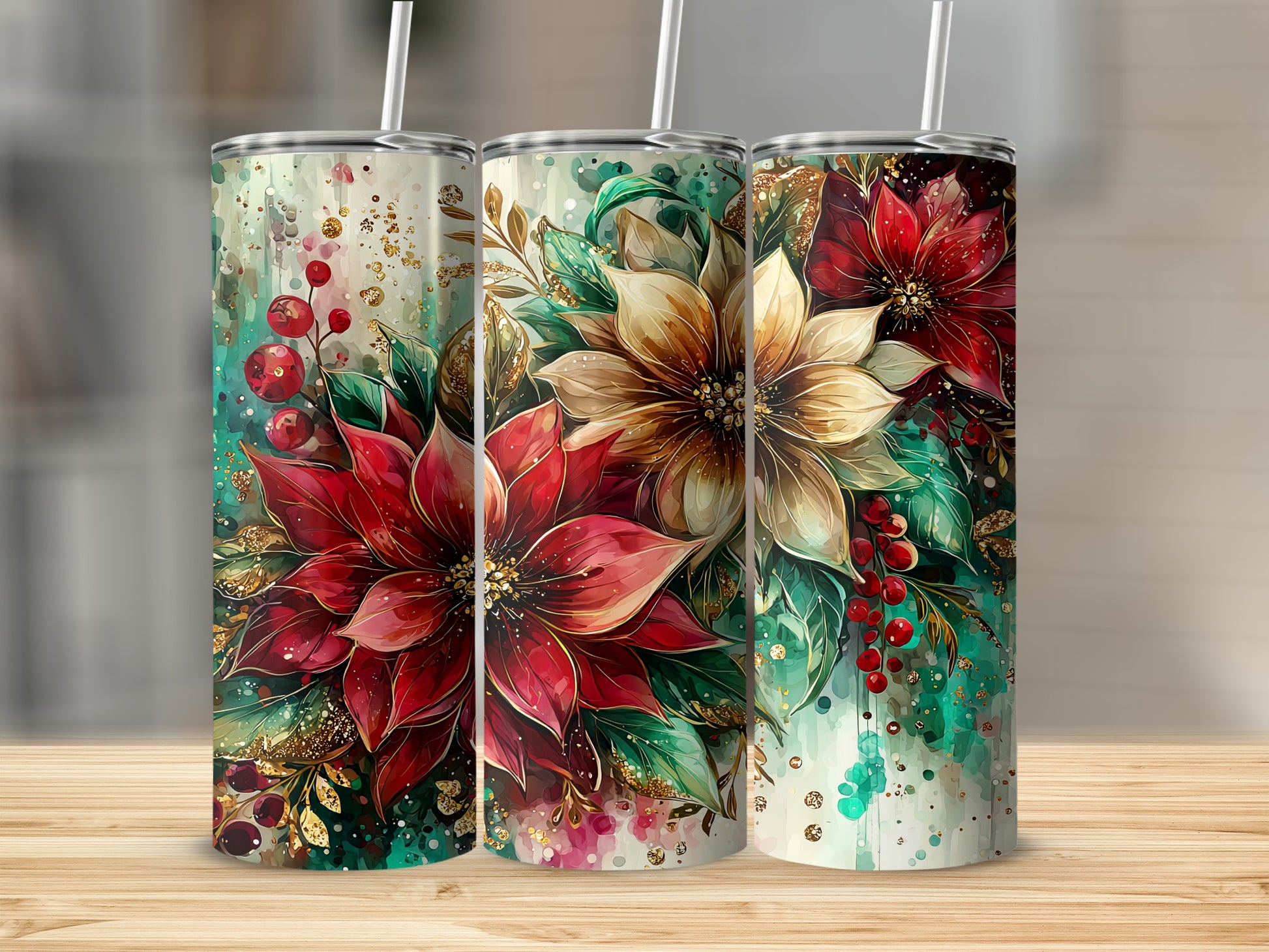 Beautiful Floral and Berry Design Tumblers
