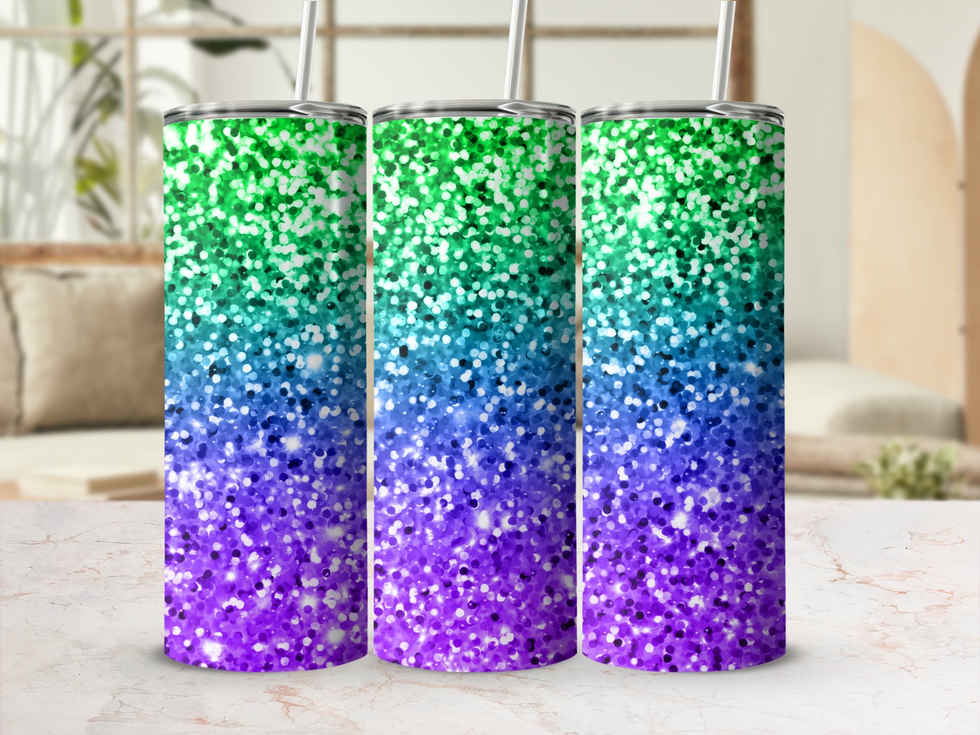 Green Blue Purple Glitter Ombre Tumbler 20oz