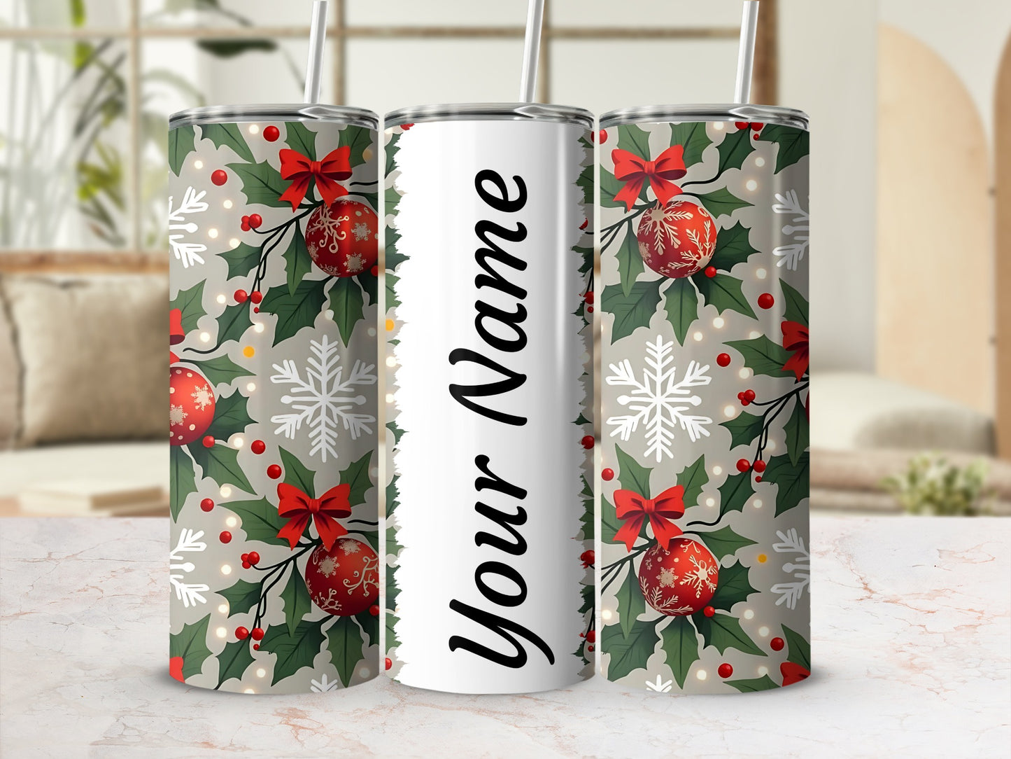 Personalized Christmas Holiday Themed Tumbler Product