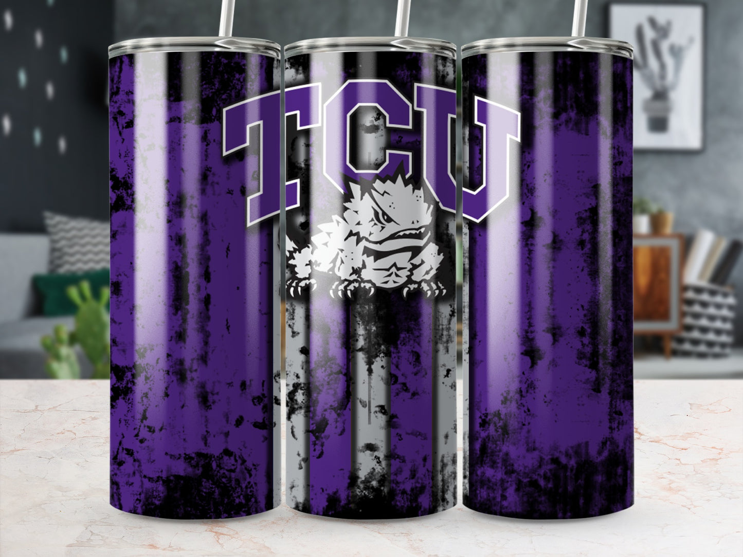 Purple TCU Horned Frog Print Stainless Steel Drinkware