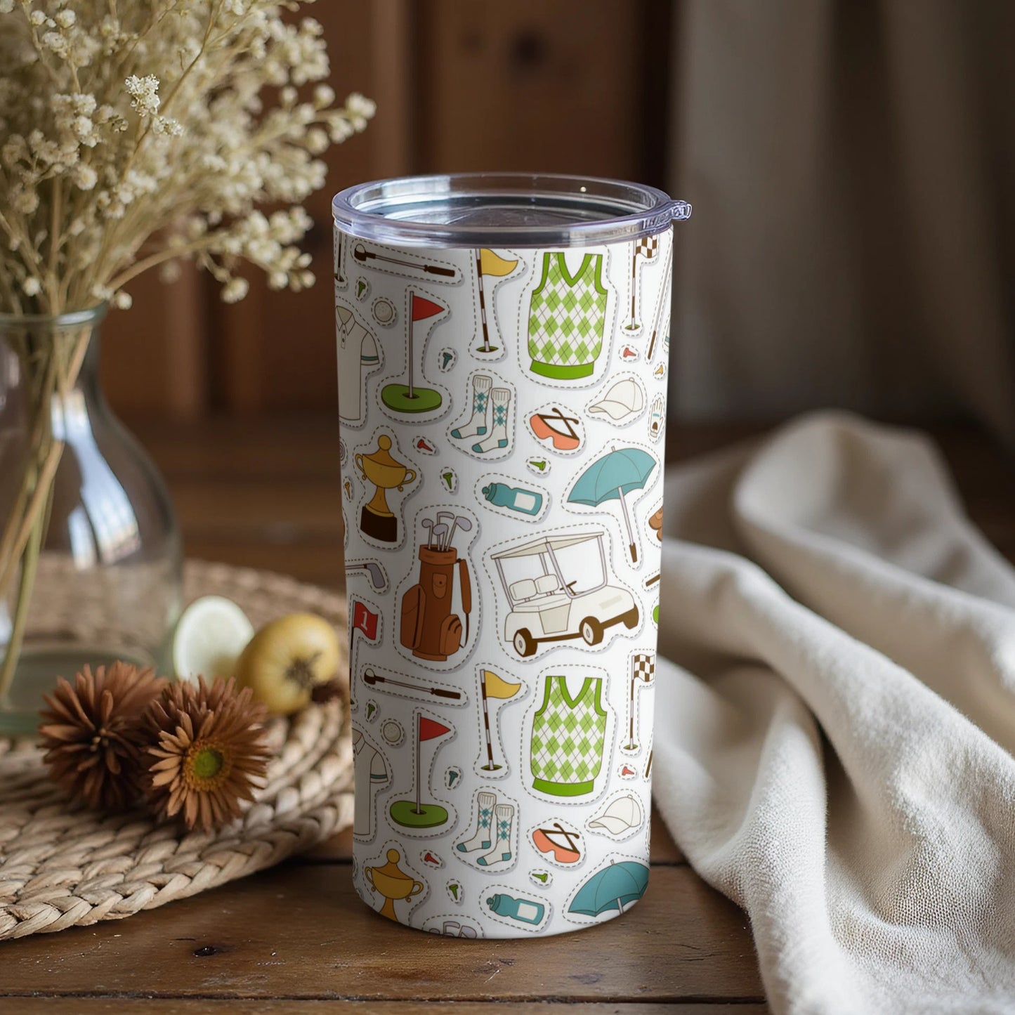 Colorful Golf Theme Tumbler With Various Golf Elements