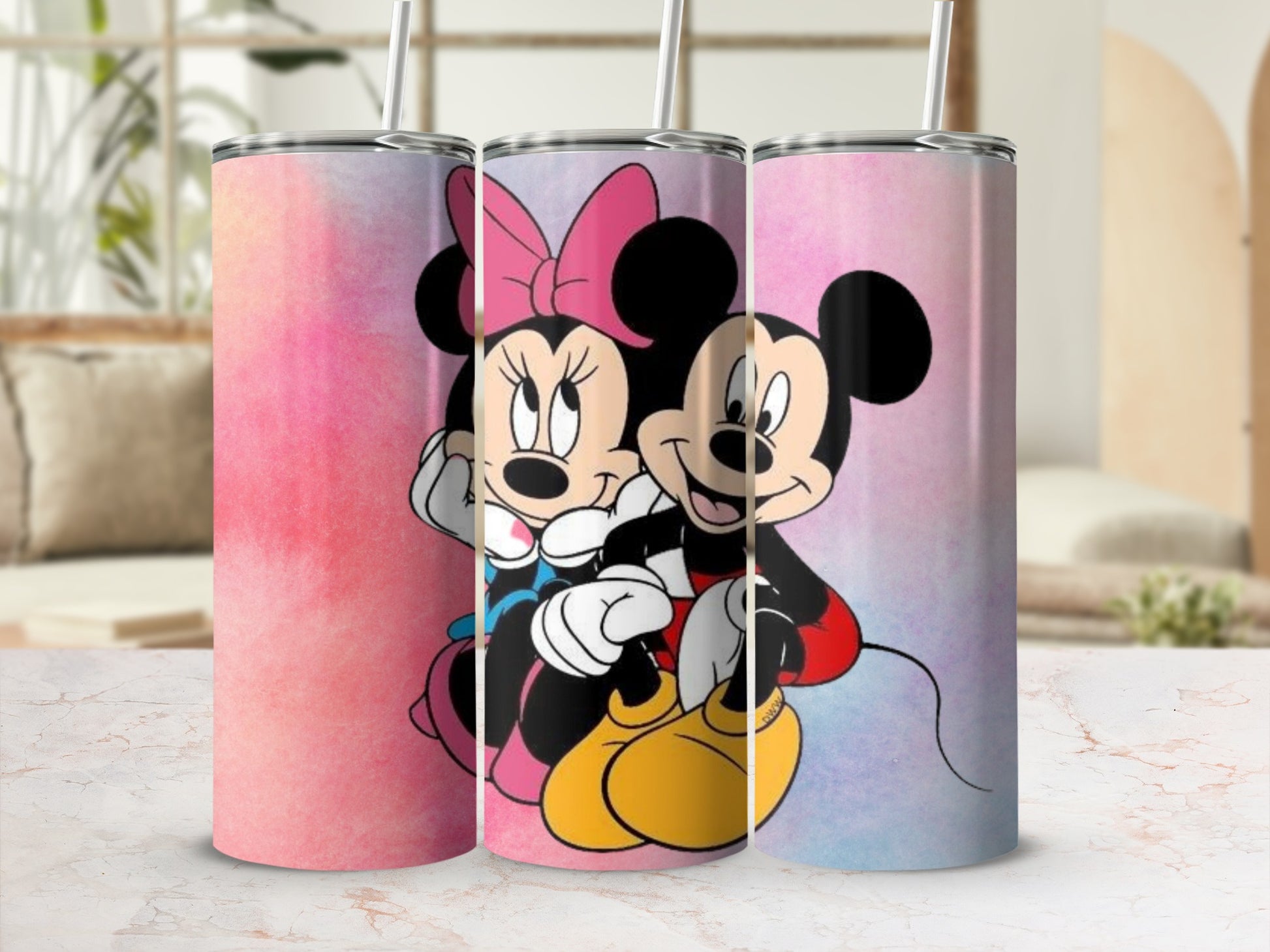 Cute Pink and Blue Mickey and Minnie Mouse Tumblers