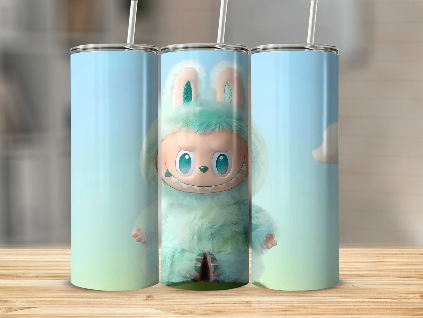 Cute Green Monster with Blue Eyes Tumbler Cup