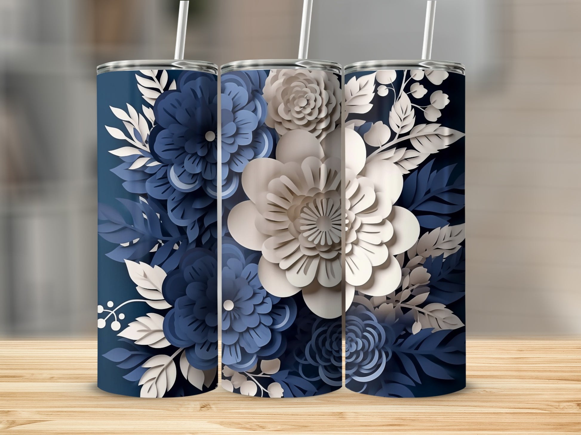Blue and White Floral Design Tumbler Product
