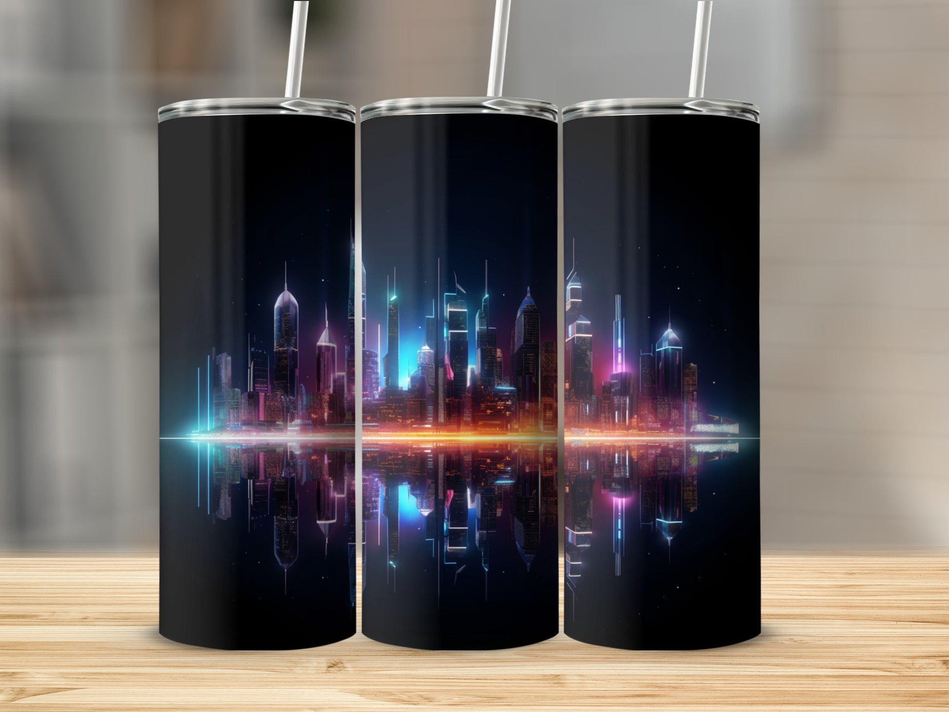 Futuristic Cityscape Reflective Design Tumbler Product