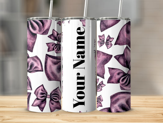 Personalized Purple Bow Pattern Insulated Drink Tumbler