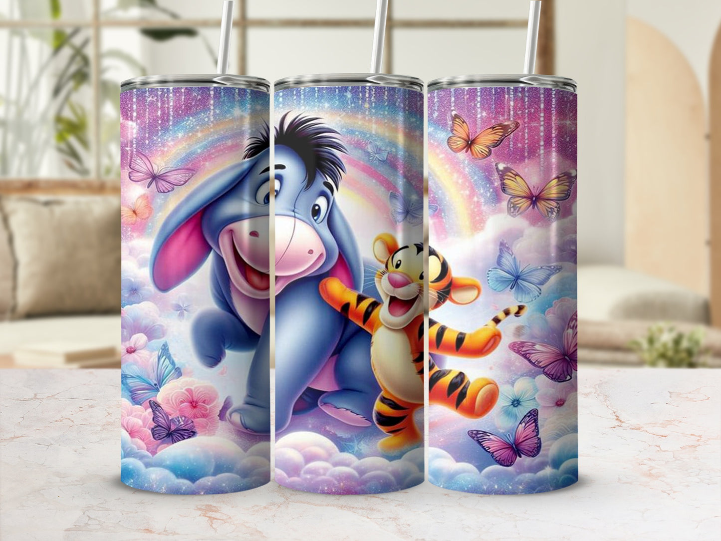 Rainbow and Butterfly Characters Tumbler product