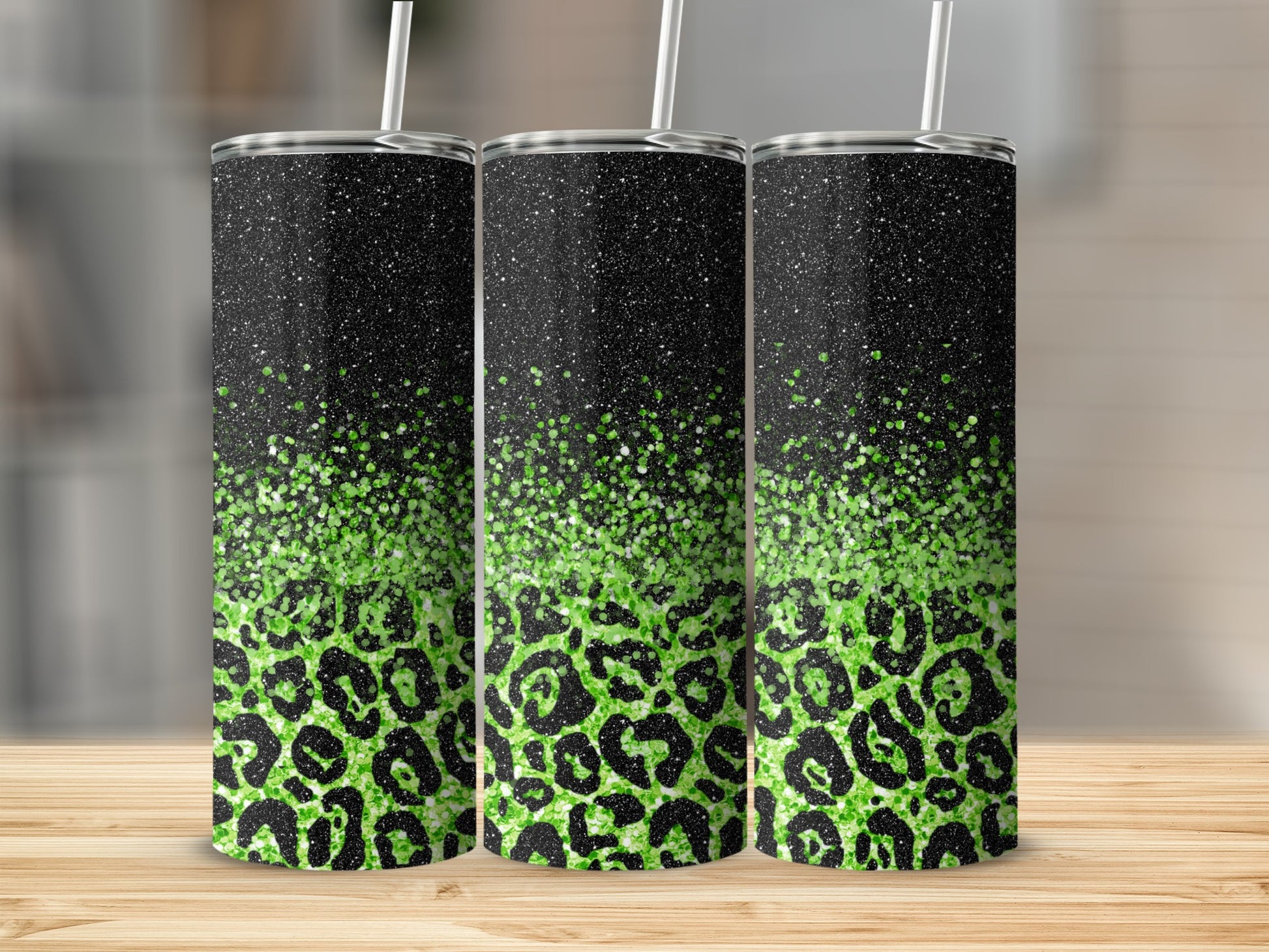 Green and Black Leopard Print Ombre Tumbler Product