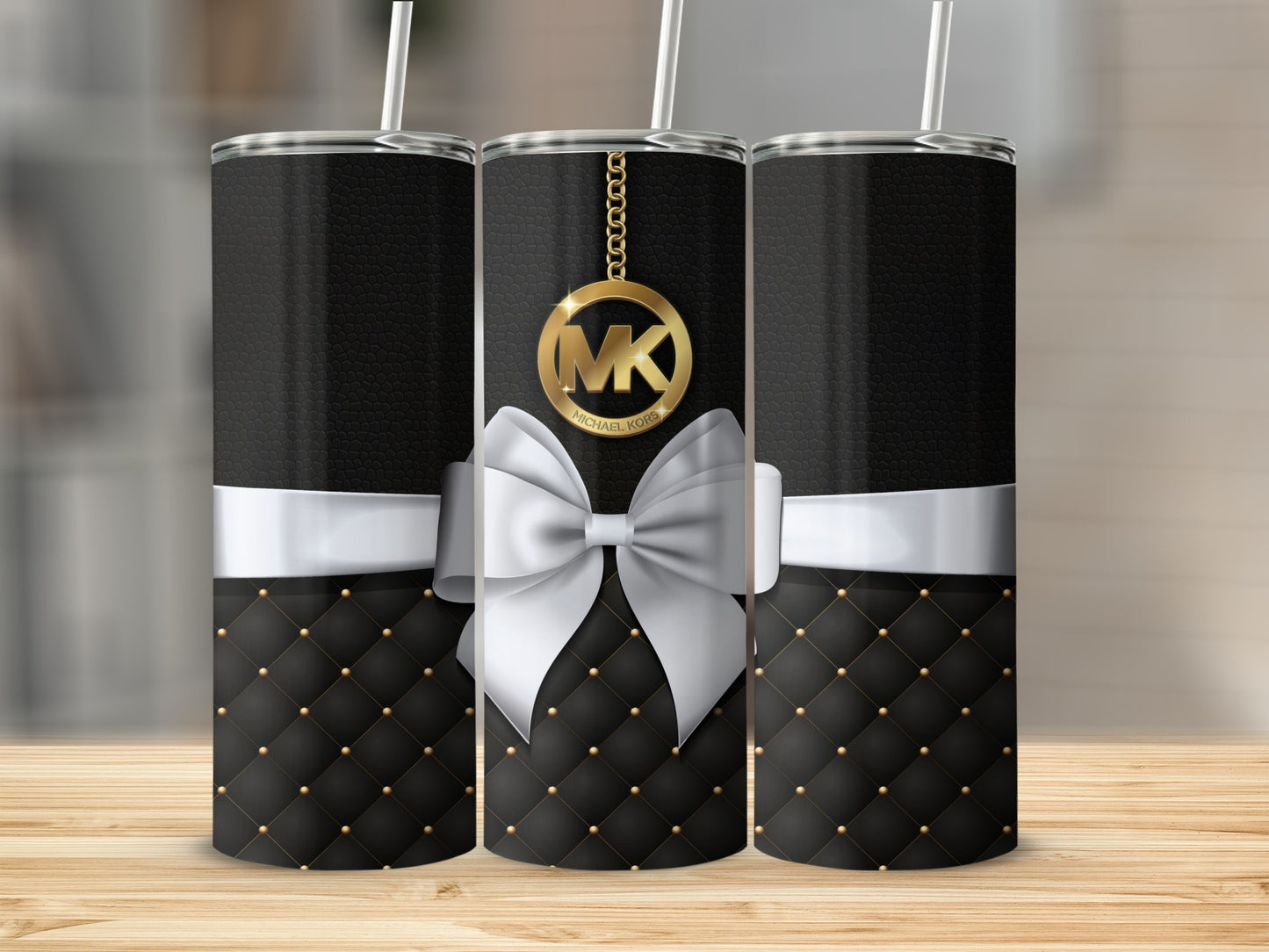 Black and White Tumbler with Elegant Bow Design