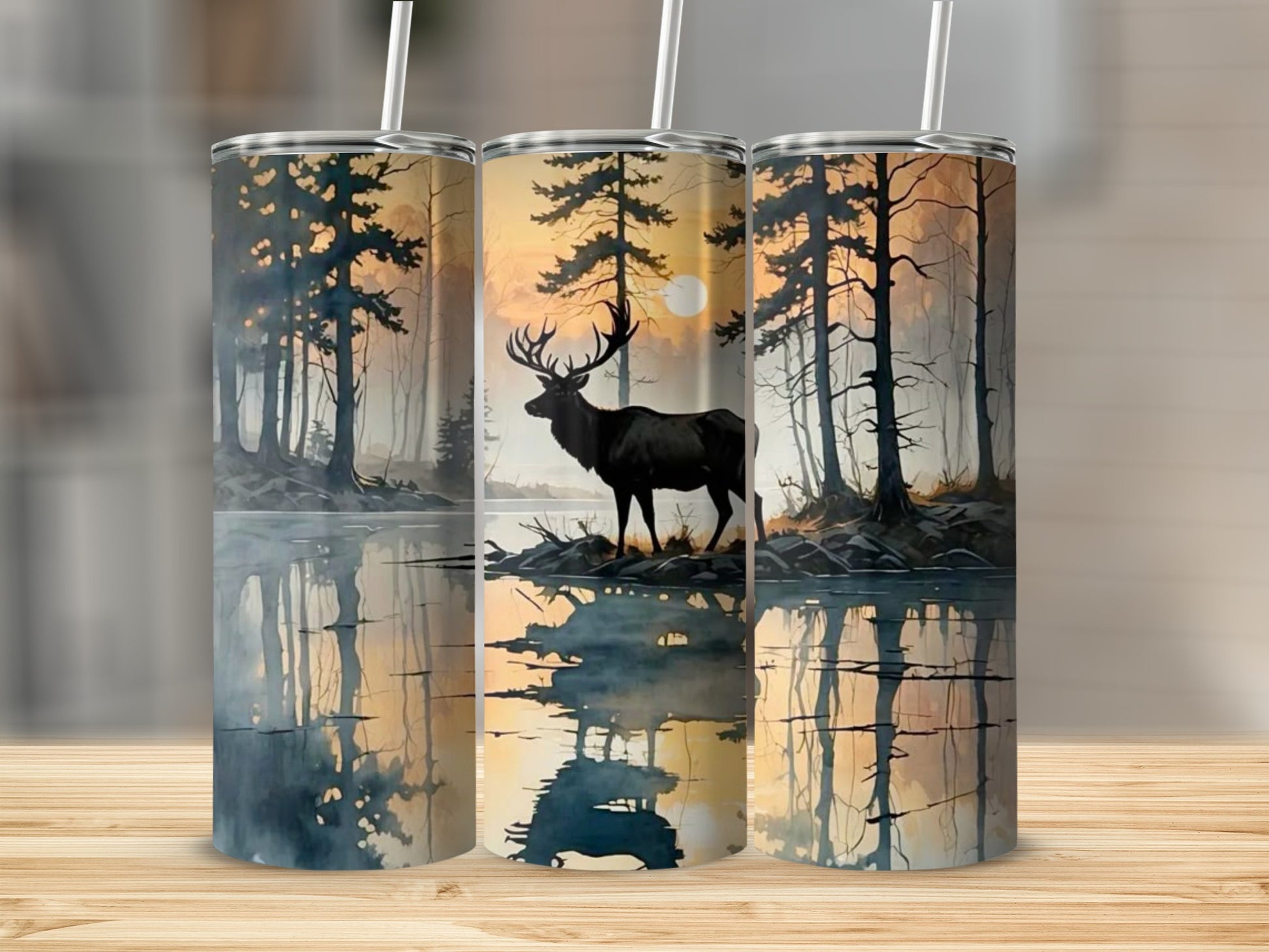 Majestic Deer in Forest Sunset Scene tumbler