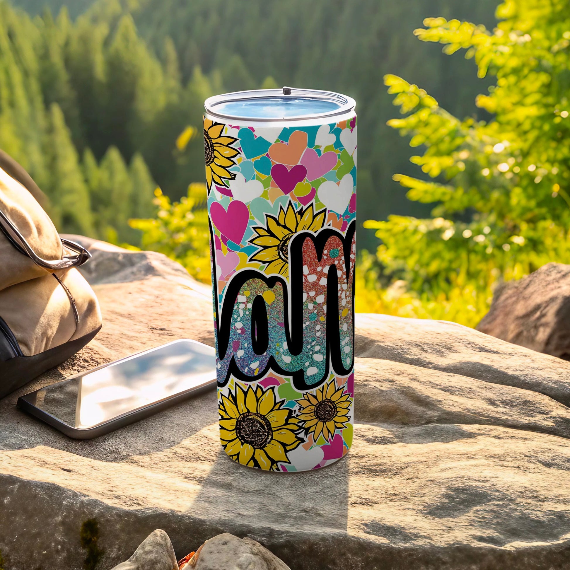 Colorful Hearts Sunflower Love Tumbler for Outdoor Use