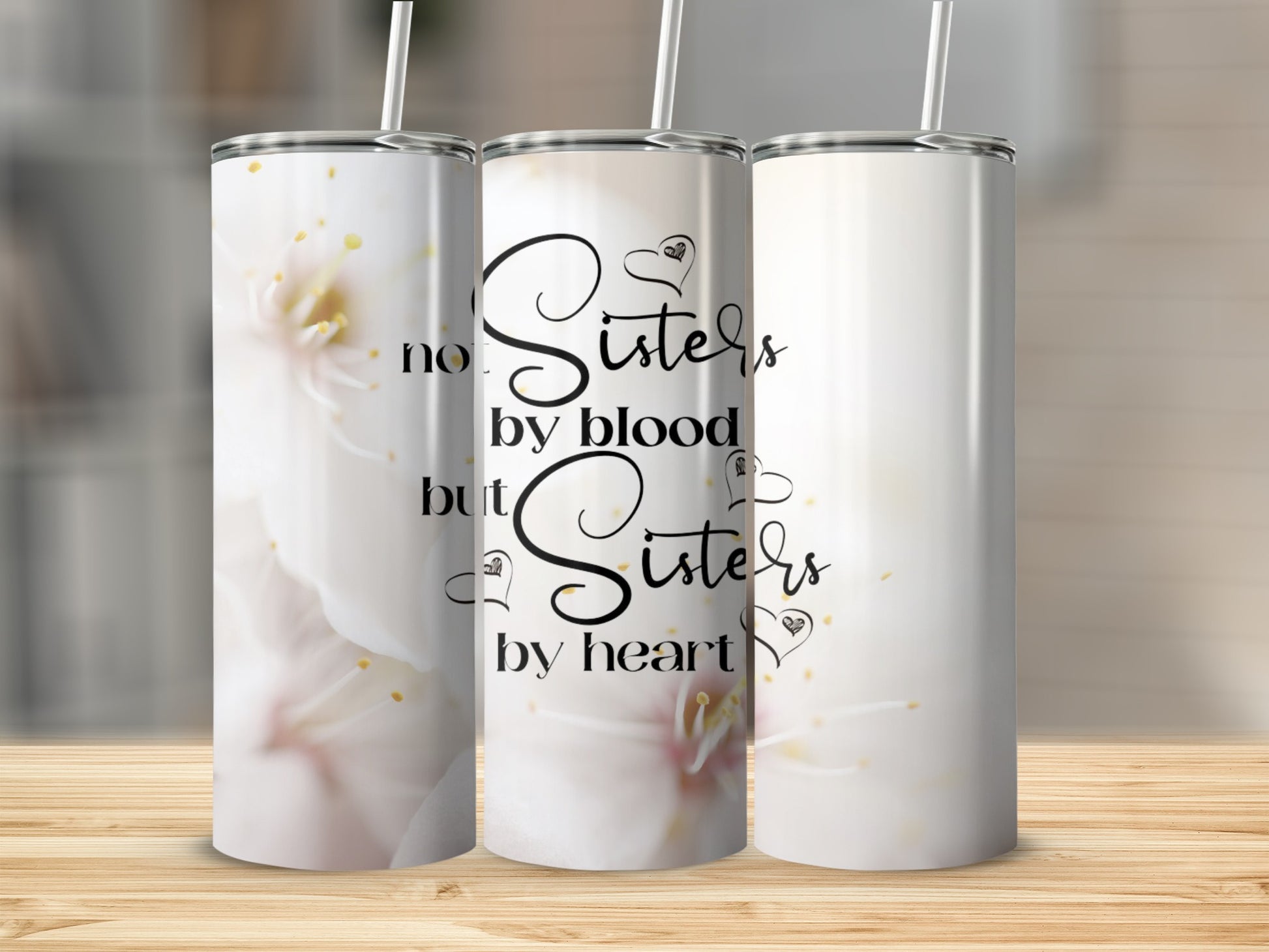 Friends Sisters by Heart Floral Drinkware