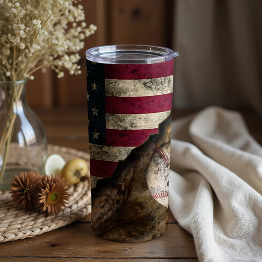 American Flag and Baseball Themed Tumbler Cup