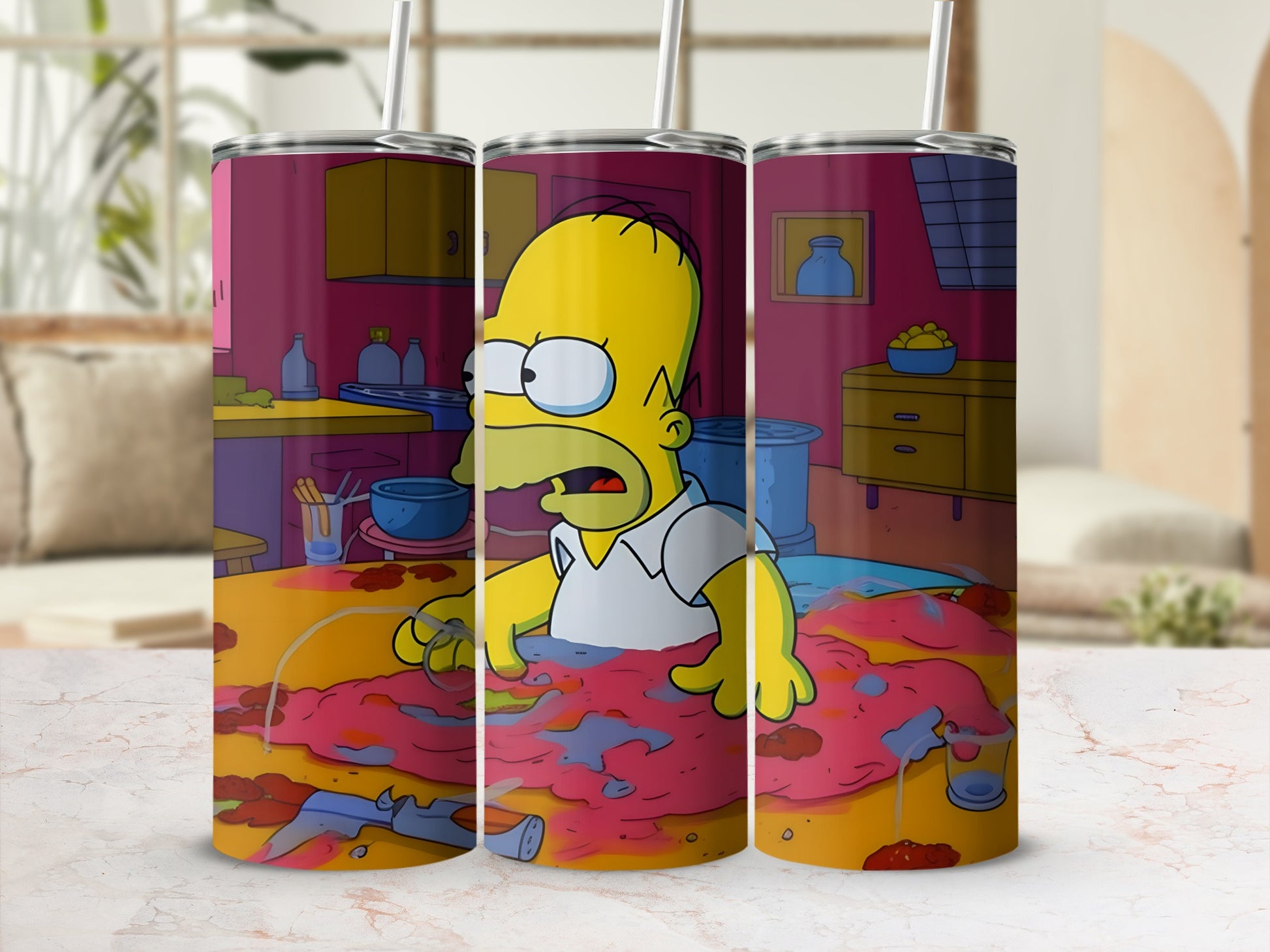 Homer Simpson in Kitchen Design Tumbler for Cartoon Fans