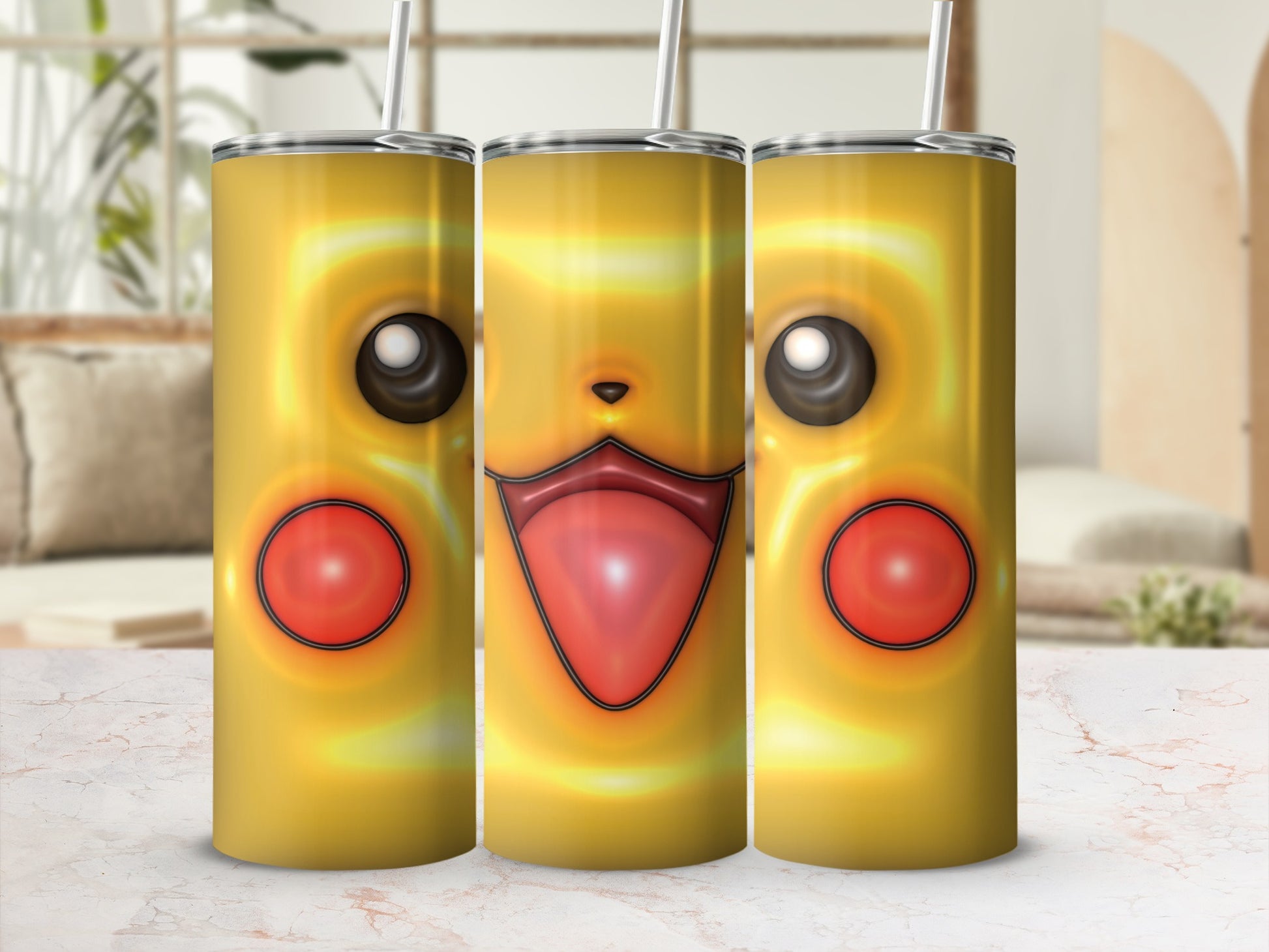 Cute Pikachu Face Design Insulated Tumbler Cup