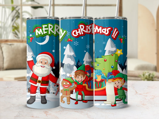 Festive Santa and Elves Merry Christmas Tumblers