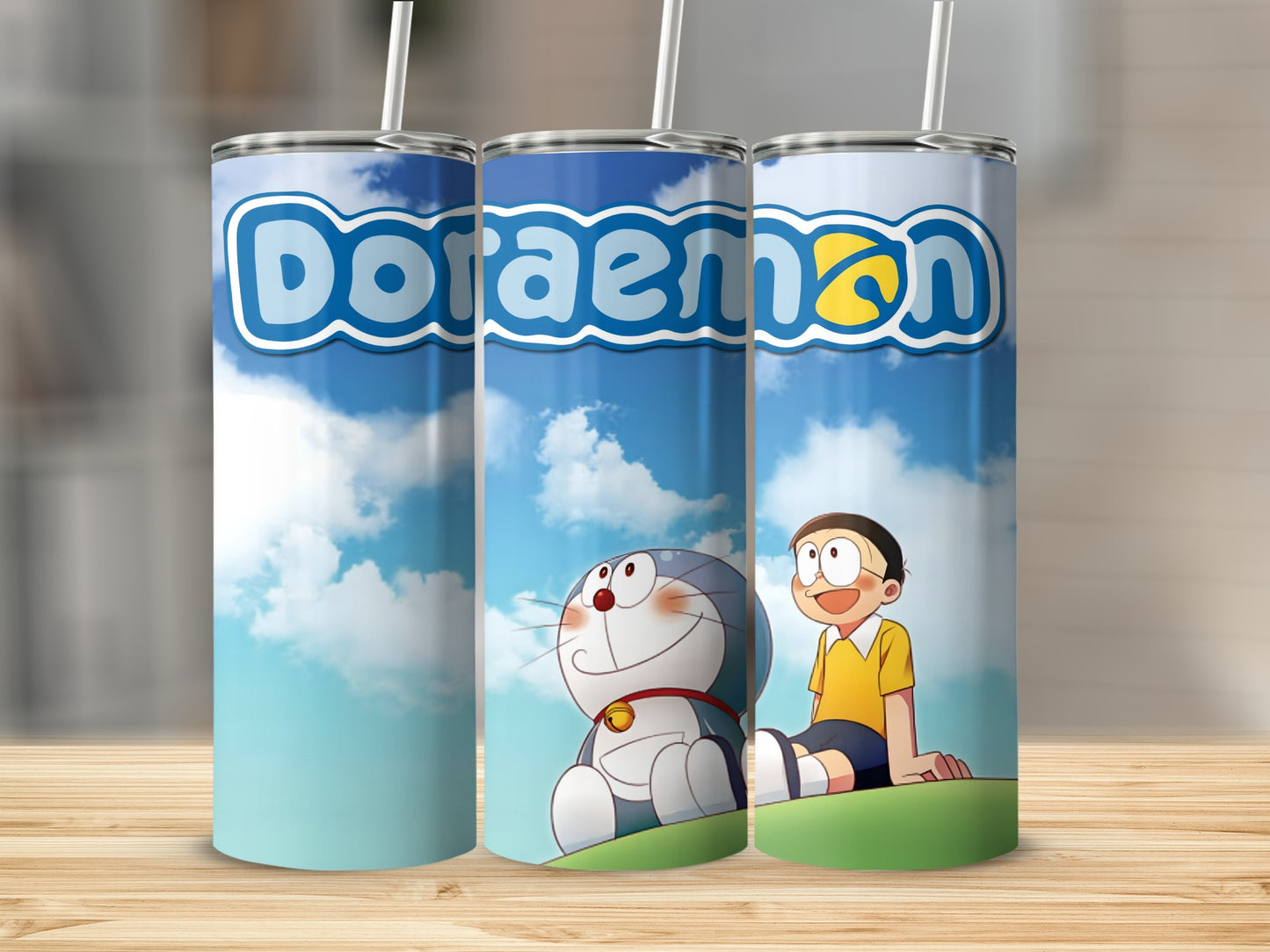 Doraemon Design Tumbler with Straw for Kids and Adults