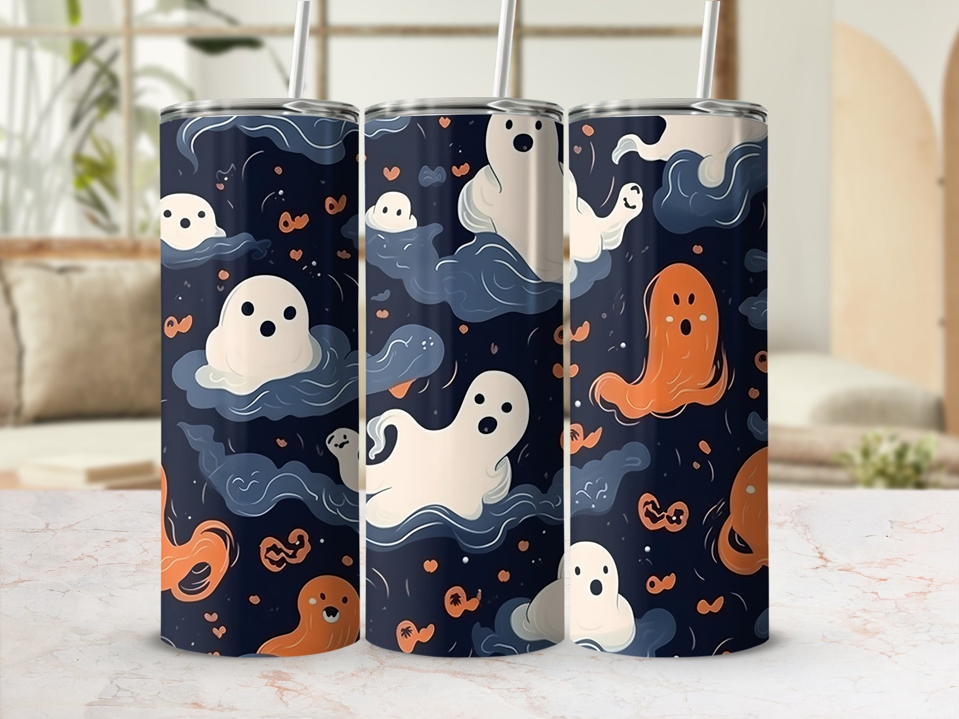 Cute Ghost Themed Halloween Insulated Tumbler Flask