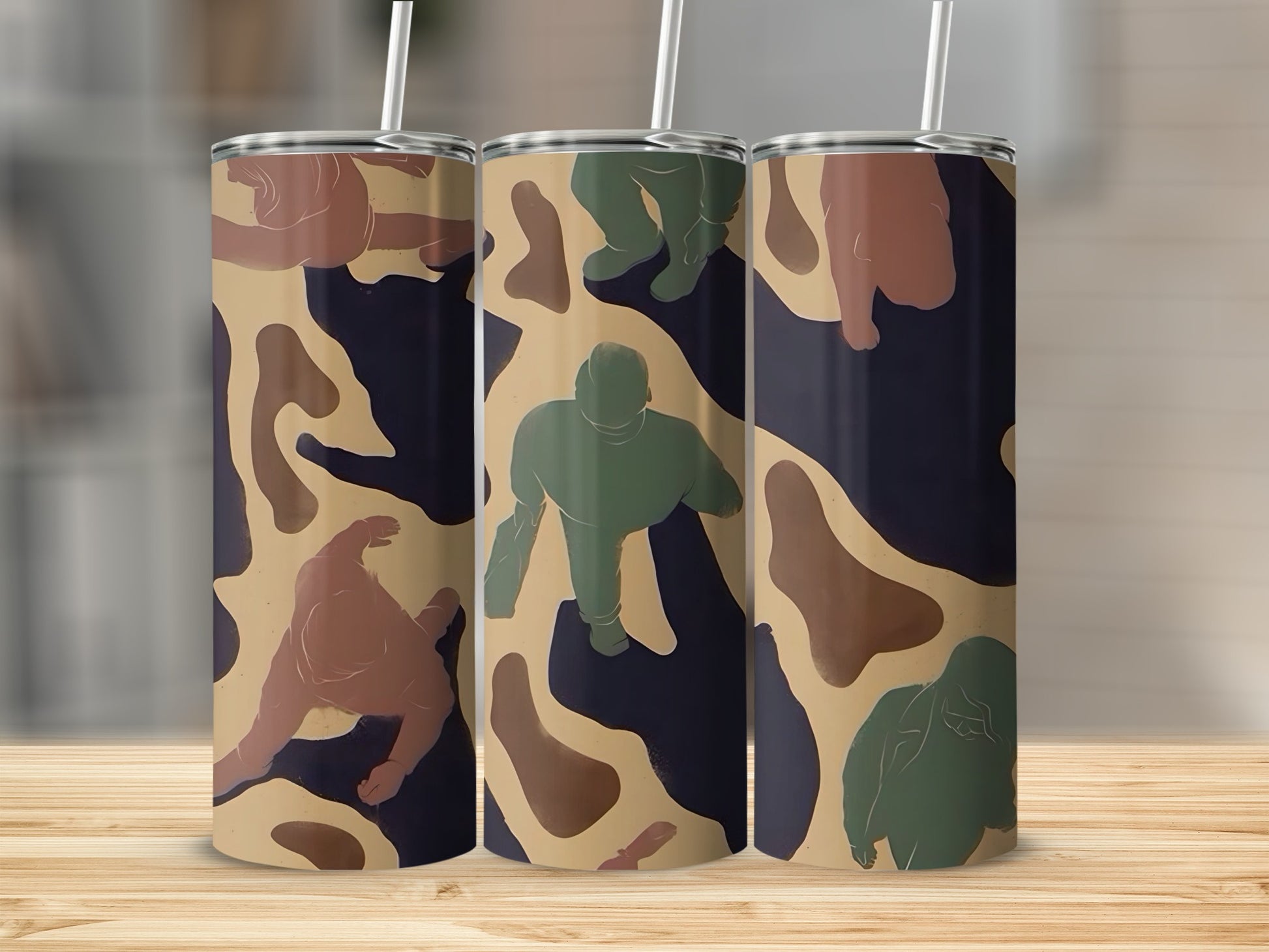Camouflage Pattern Tumbler with Silhouettes Design