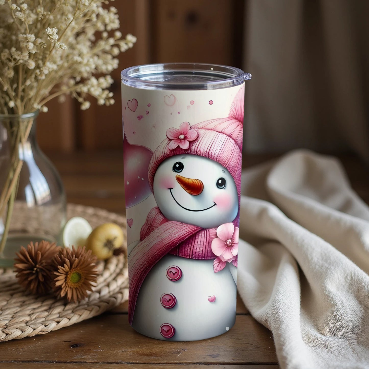 Cute Snowman Design Insulated Tumbler Flask for Winter