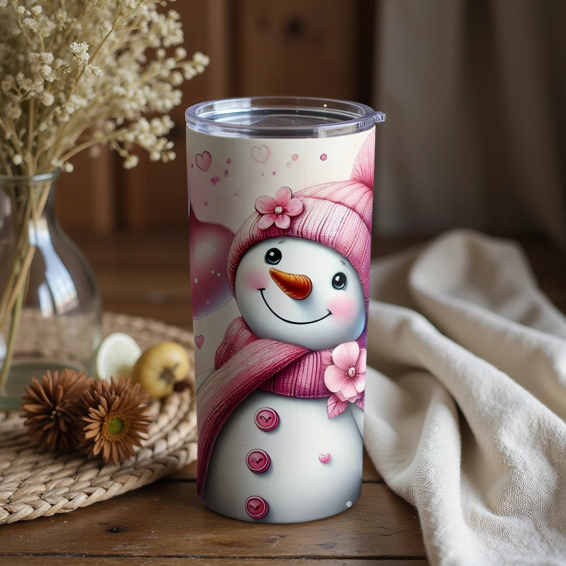 Cute Snowman Design Insulated Tumbler Flask for Winter