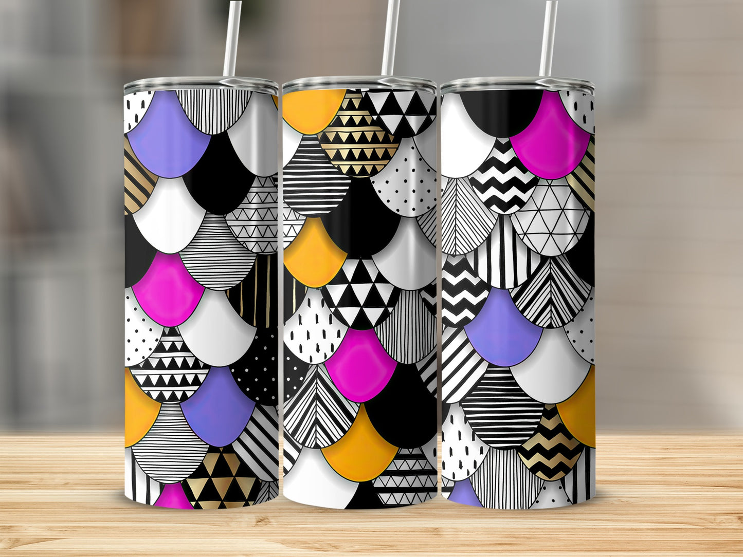 Black White Scales Pattern Gold Geometric Design Tumblers