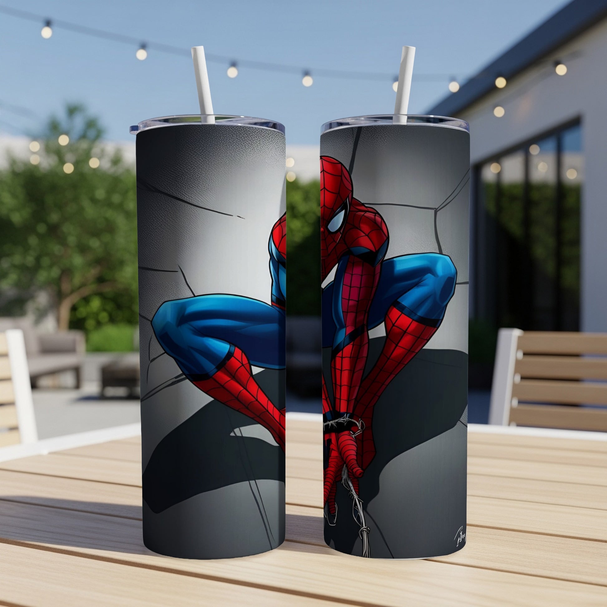 Spider-Man crouching on a gray textured background with a spider web.
