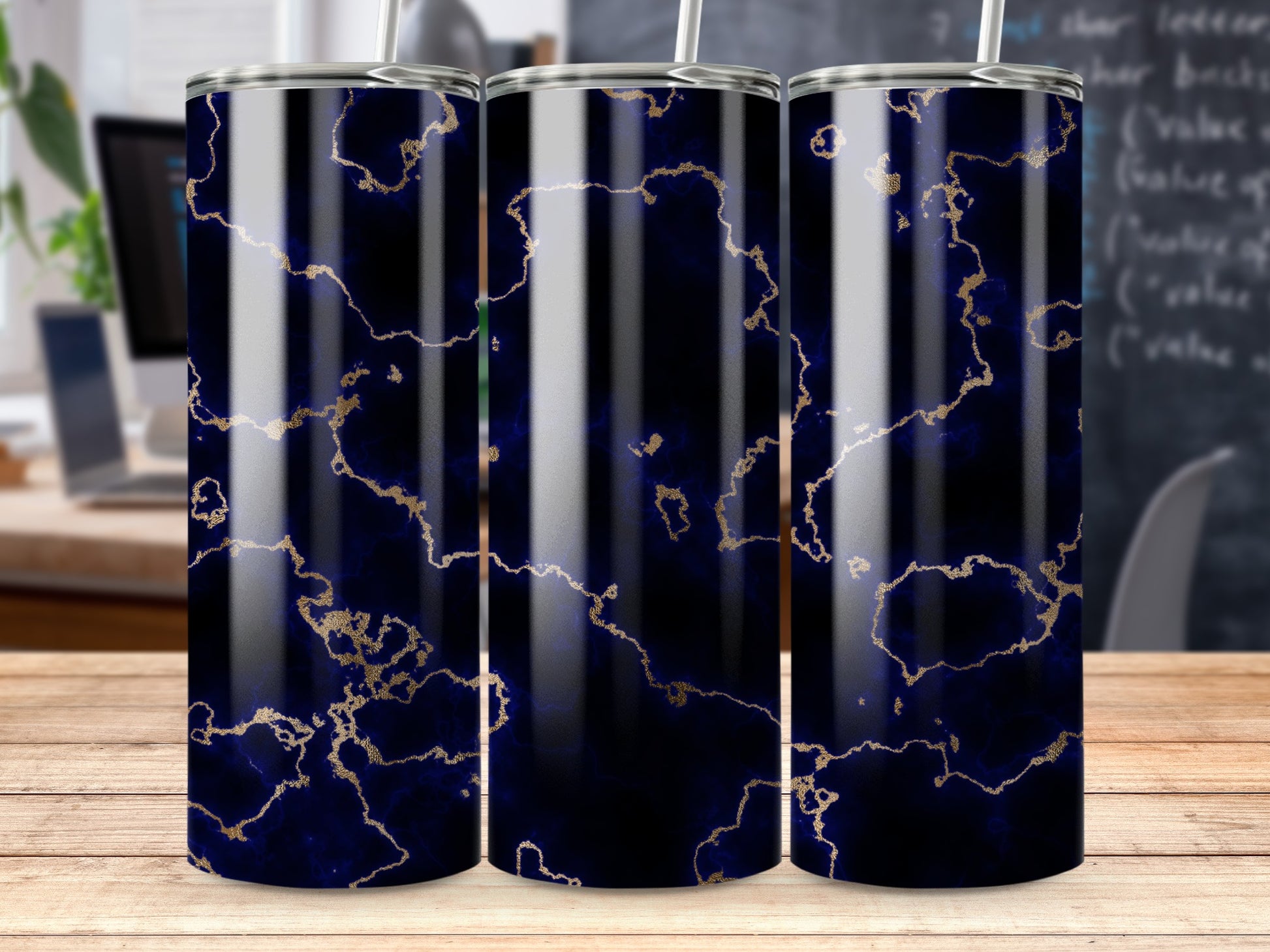 Deep Blue Gold Veined Marble Pattern Tumbler product type