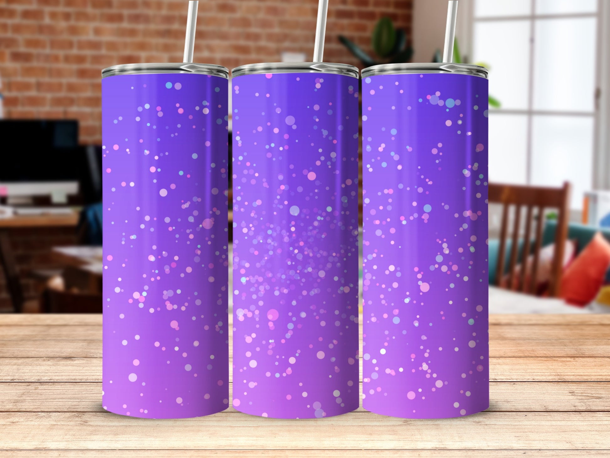 Purple Confetti Tumbler with Stainless Steel Straw