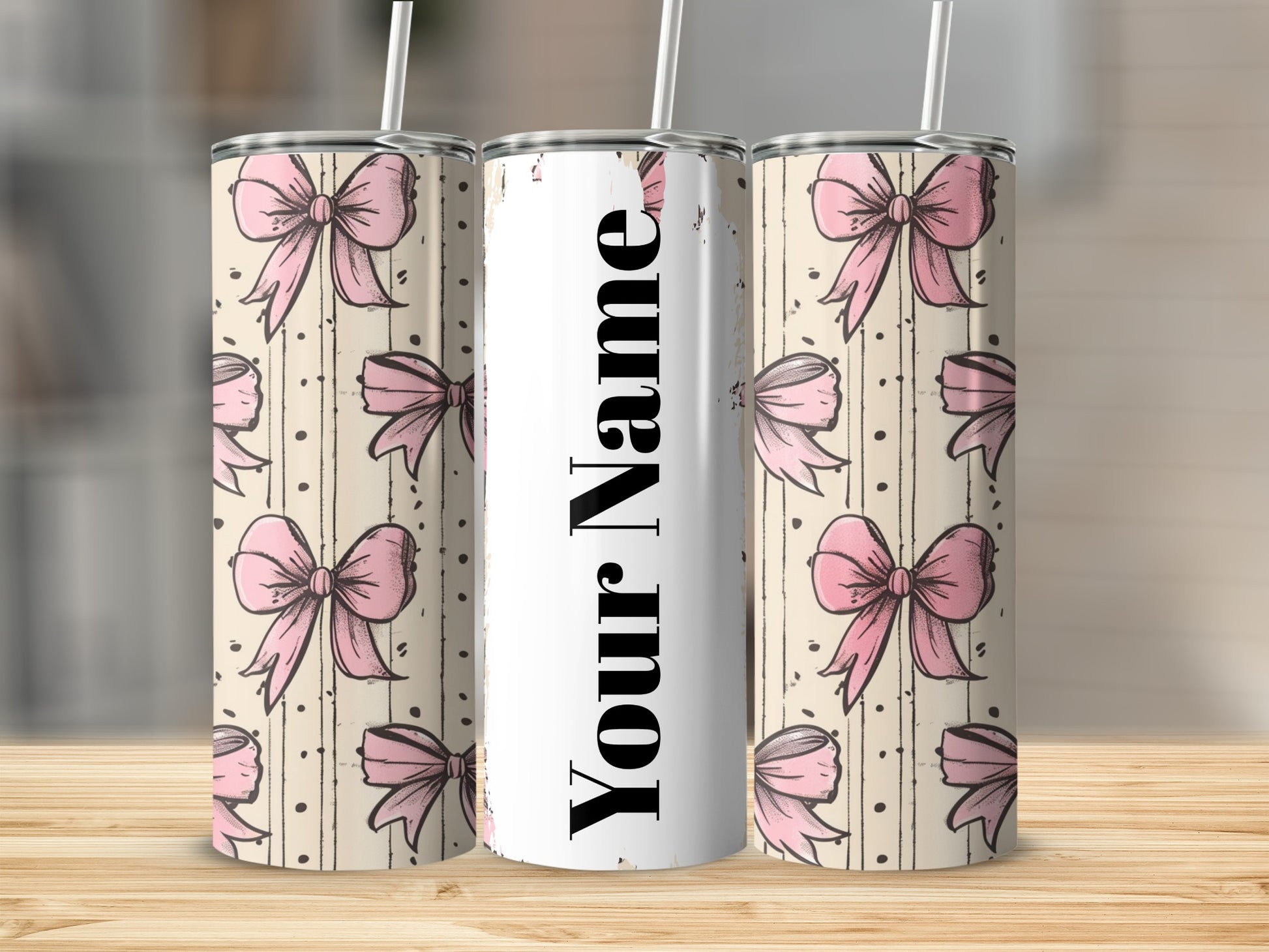 Personalized Pink Bow Pattern Customized Tumbler