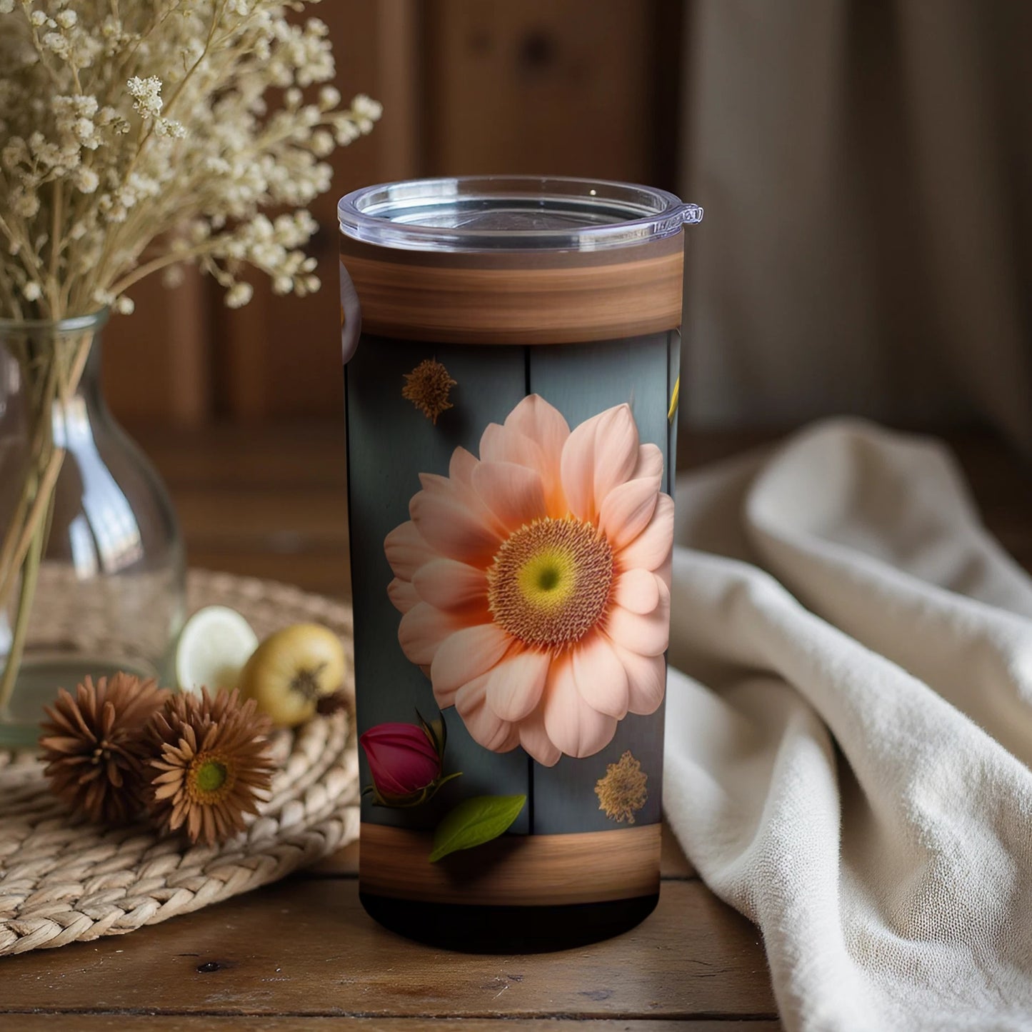 Floral Insulated Travel Tumbler with Lid