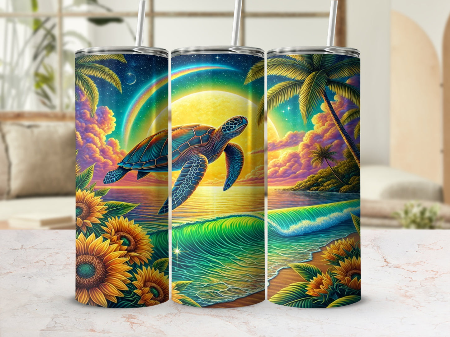 Colorful Tropical Sea Turtle Beach Scenic Tumbler Product