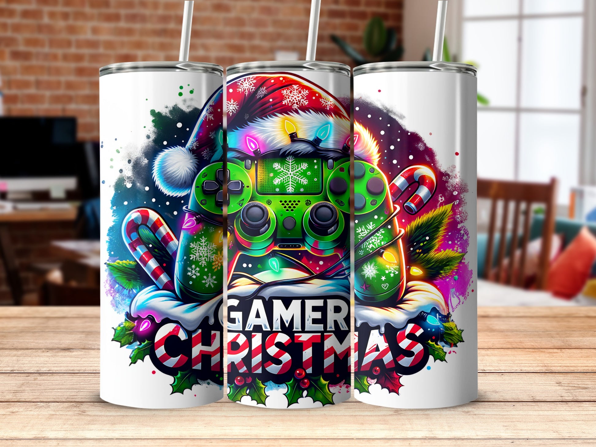 Festive Gamer Christmas Tumbler with Holiday Design