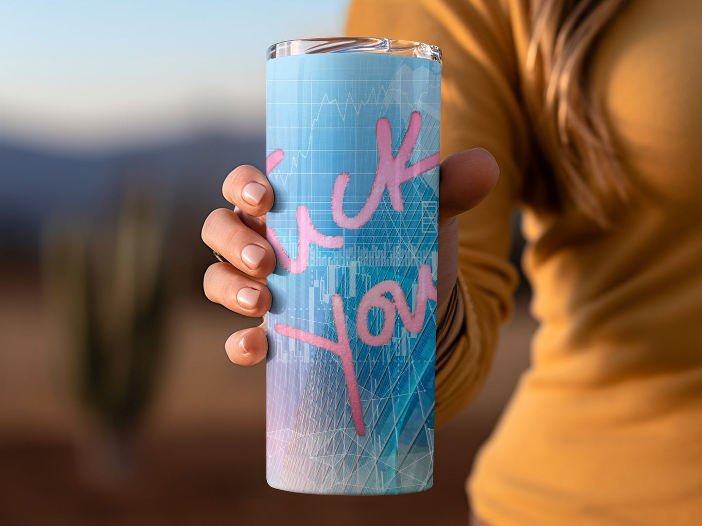 Thank You Blue and Pink Graphic Tumbler Product