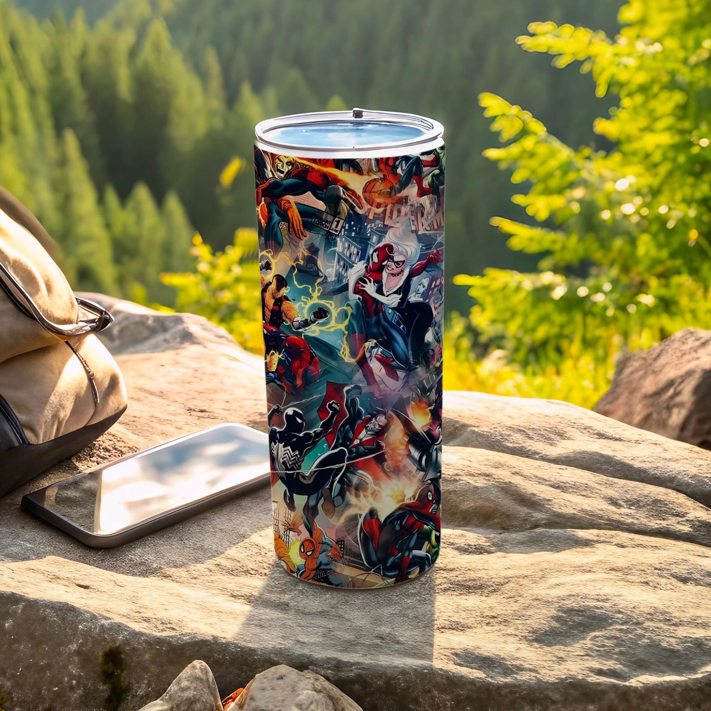Dynamic Superhero Comic Art Insulated Tumbler Flask