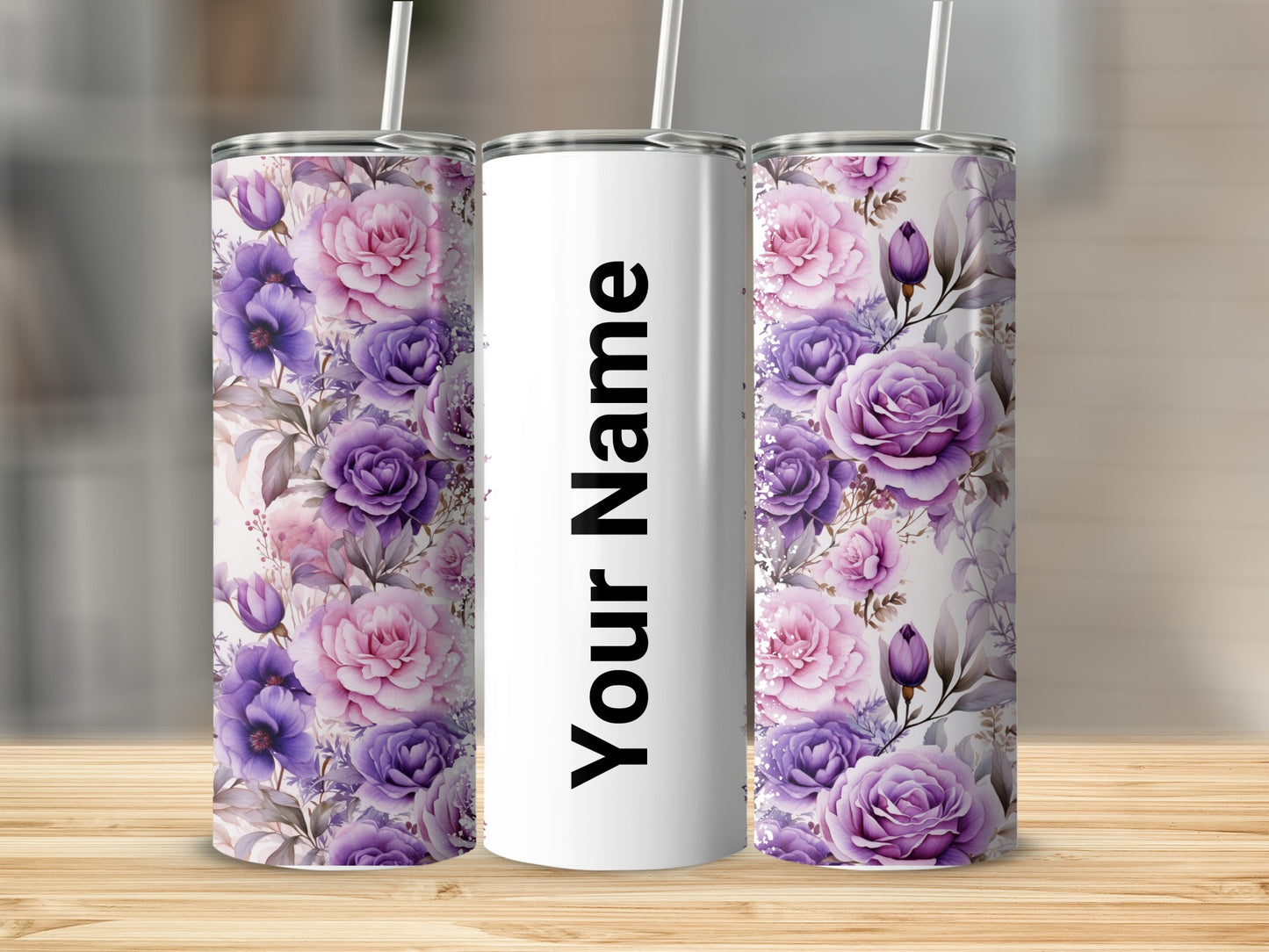 Personalized Floral Pattern Tumbler with Your Name