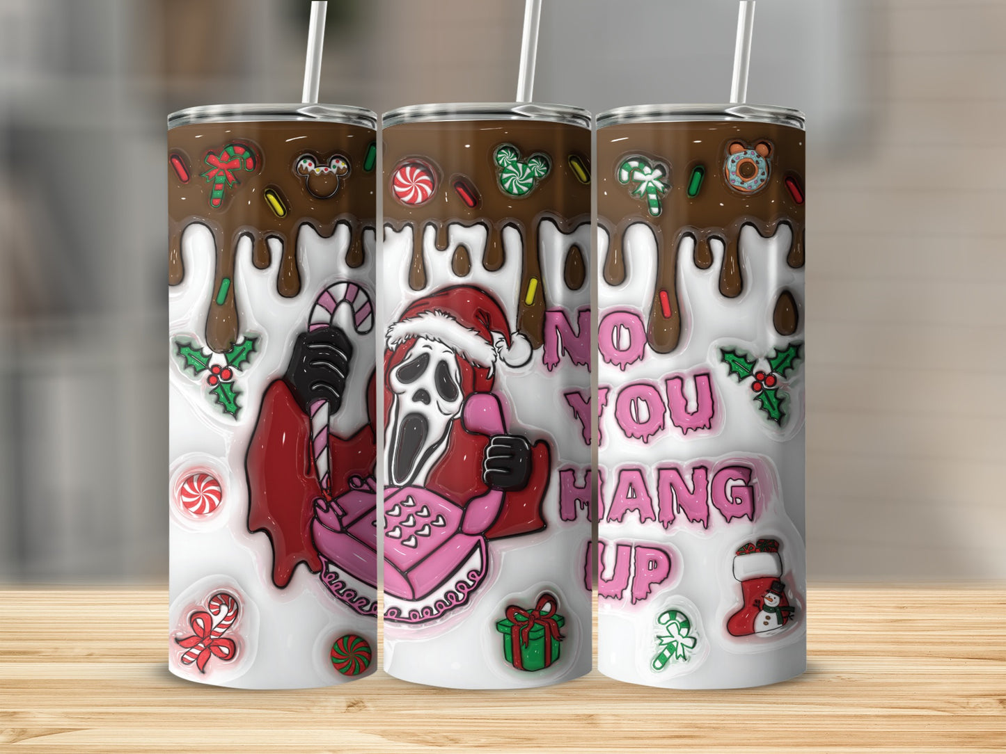 No You Hang Up Christmas Horror Themed Tumbler