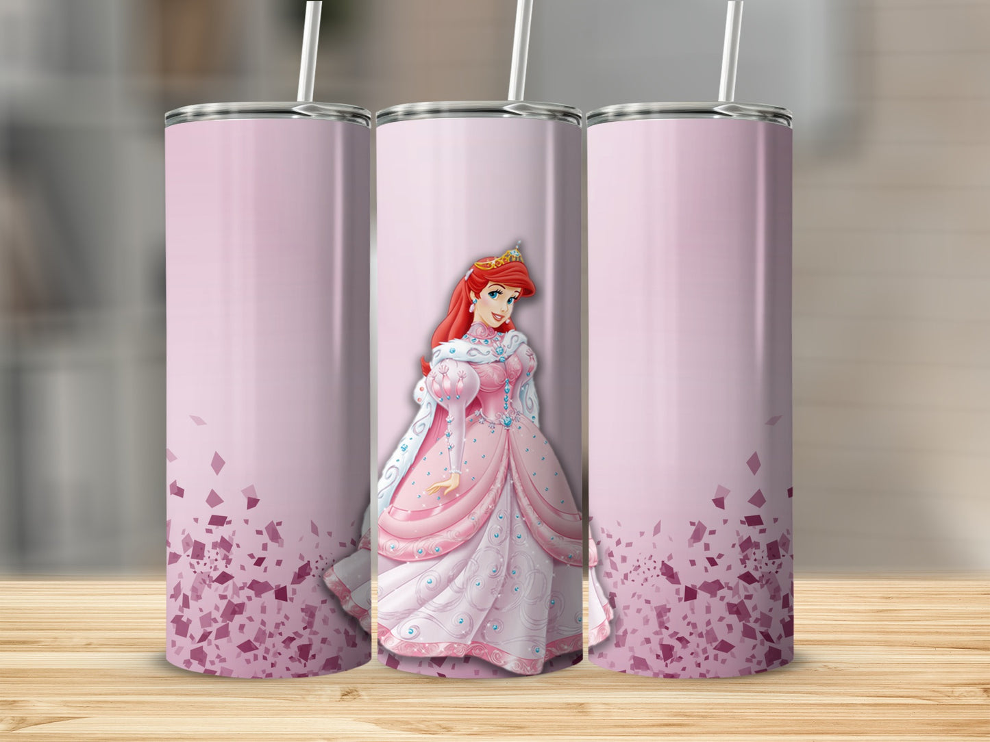Pink Princess Theme Tumbler with Floral Accents Design